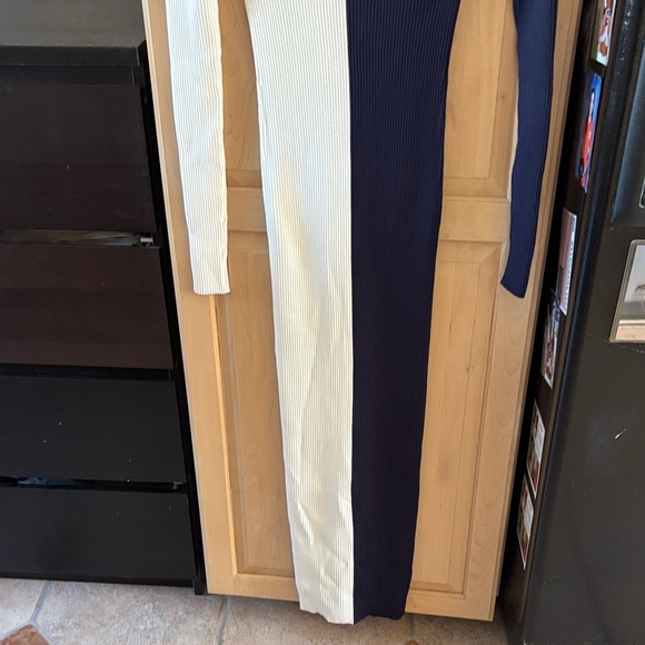 STAUD Navy White Shoko Color Block Long Sleeve Button Ribbed Dress-M - Picture 6 of 8